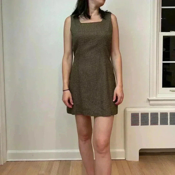 Gap houndstooth mini dress rayon 90s Abercrombie Ralph size 6/M vintage brown - Picture 3 of 8